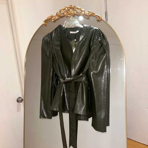 By Egreis Jackets & Blazers - NWT By Egreis Faux Crocodile Leather Embossed Hunter Green Jacket, Size S